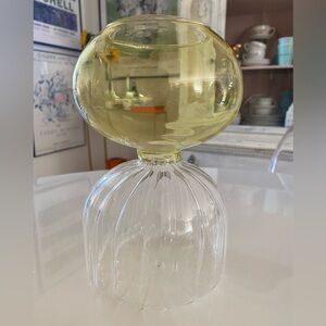 Anthropologie Yellow and Clear Glass Vase